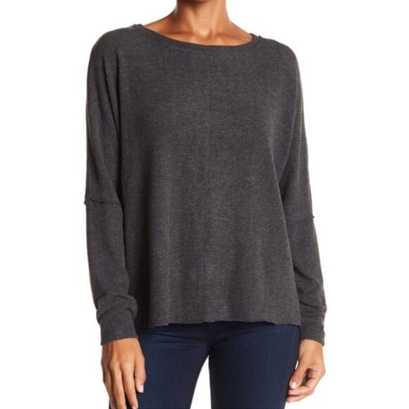 Victoria's Secret Womens Black Gray Loose Fit Long Sleeve Scoop Neck Top Large - Picture 1 of 9